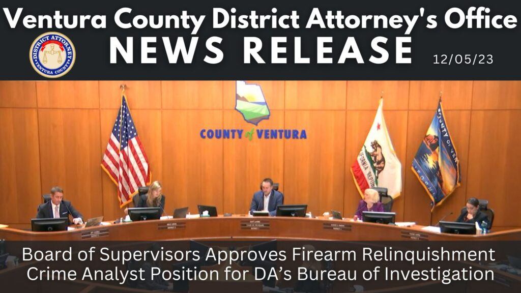 Board of Supervisors Approves Firearm Relinquishment Crime Analyst Position for DA’s Bureau of Investigation