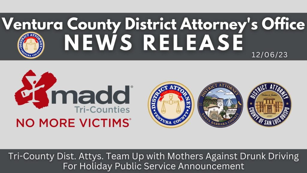 Tri-County Dist. Attys. Team Up with Mothers Against Drunk Driving for Holiday Public Service Announcement