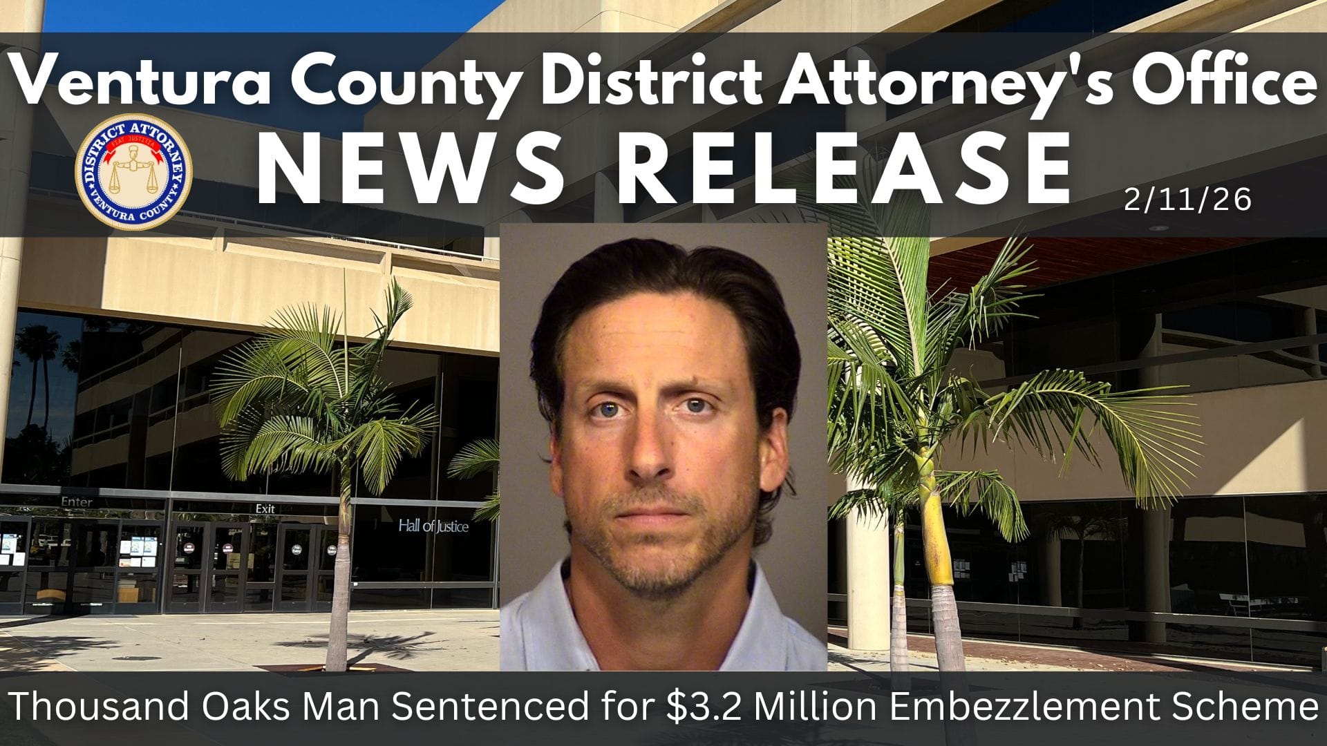 Thousand Oaks Man Sentenced for $3.2 Million Embezzlement Scheme