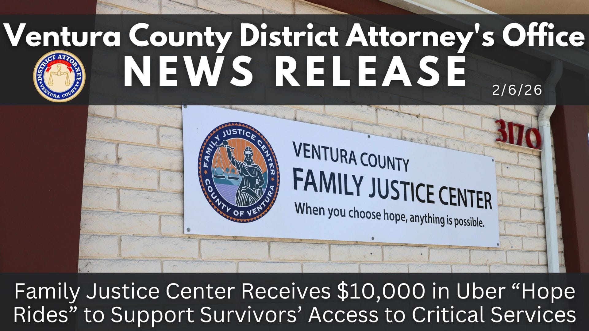 Ventura County Family Justice Center Receives $10,000 in Uber “Hope Rides” to Support Survivors’ Access to Critical Services