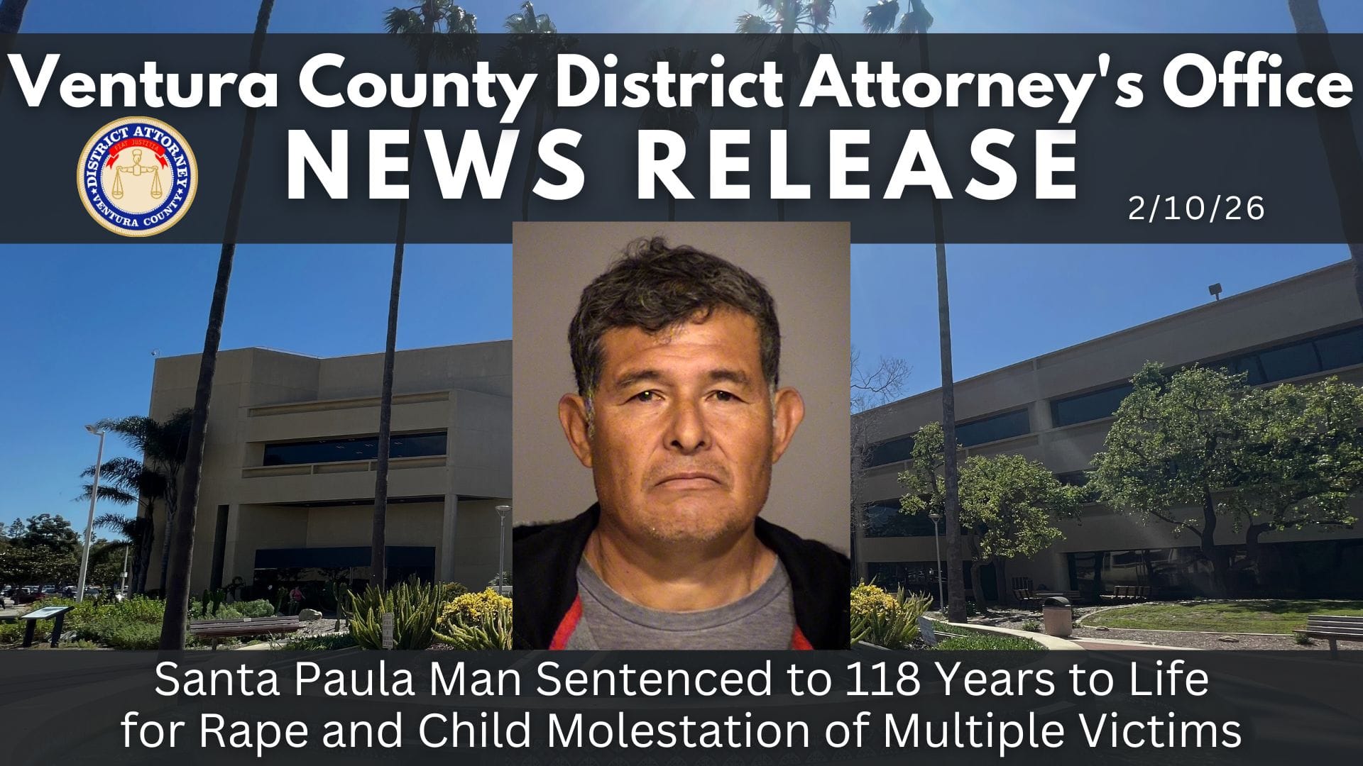 Santa Paula Man Sentenced to 118 Years to Life for Rape and Child Molestation of Multiple Victims