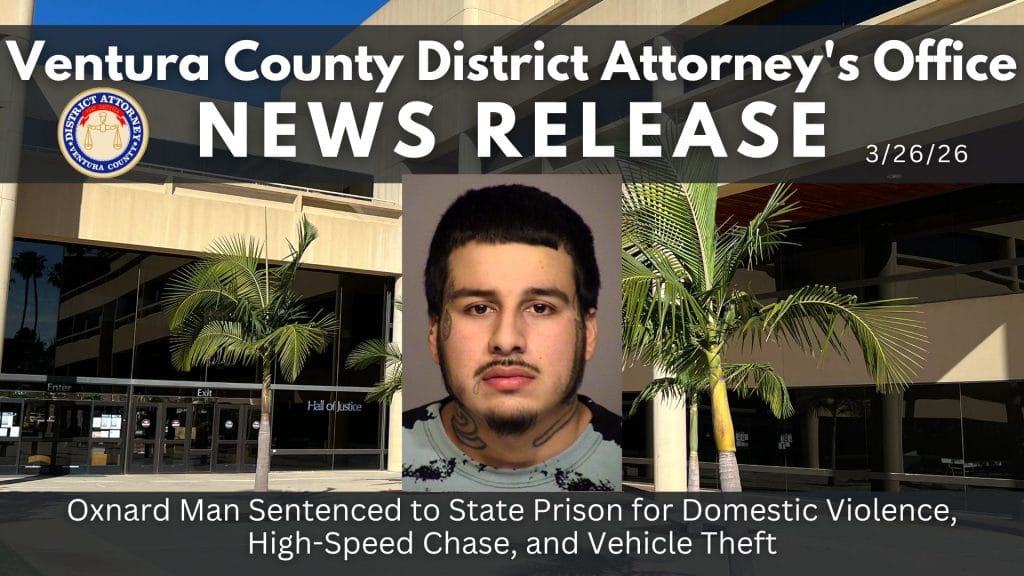 Oxnard Man Sentenced to State Prison for Domestic Violence, High-Speed Chase, and Vehicle Theft