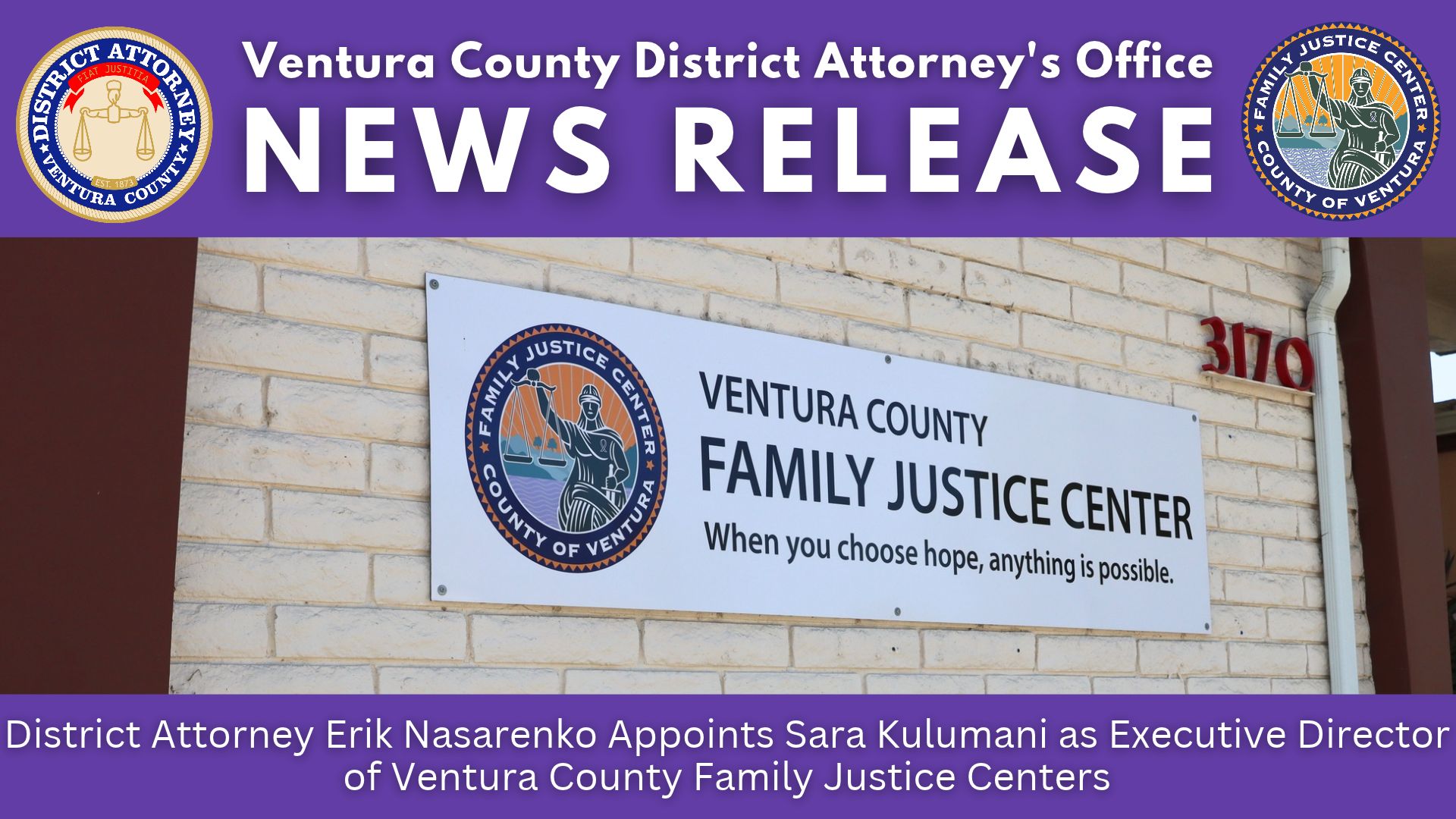 District Attorney Erik Nasarenko Appoints Sara Kulumani as Executive Director of Ventura County Family Justice Centers